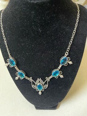 Silver-Tone Blue Gemstone Necklace